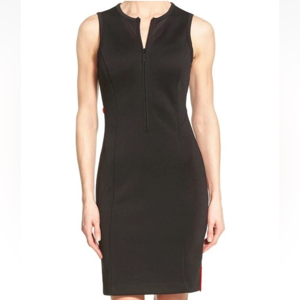 Michael Kors Black Sleeveless Zip Front Sheath Dress Size 8 Scuba Stretch